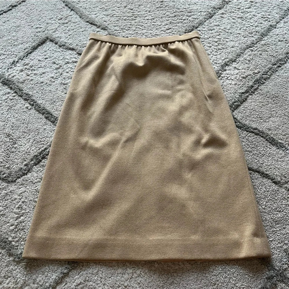 Vintage Bleyle Skirt midi long virgin Wool tan pull on Stretch Waist 14 - Picture 4 of 8